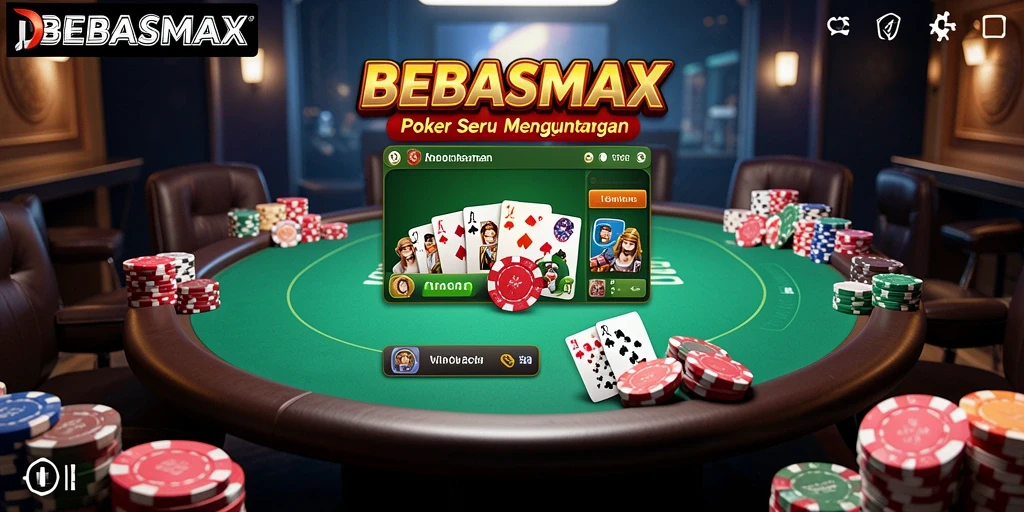 Gambaran layar permainan poker yang menegangkan di BEBASMAX.
