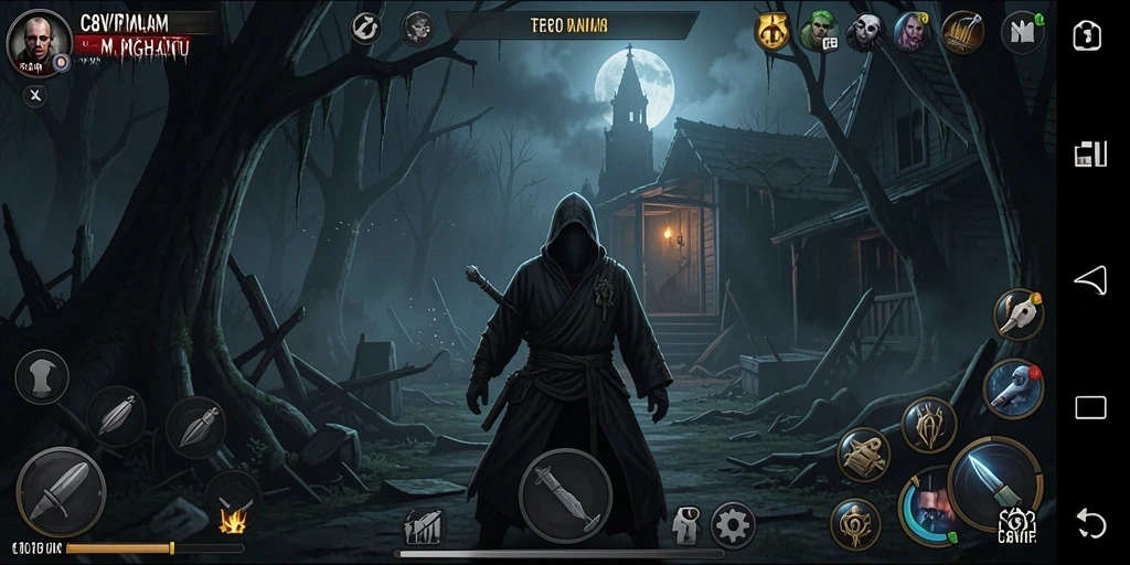 Screenshot gameplay C8VIP yang menunjukkan suasana horor yang menyeramkan.