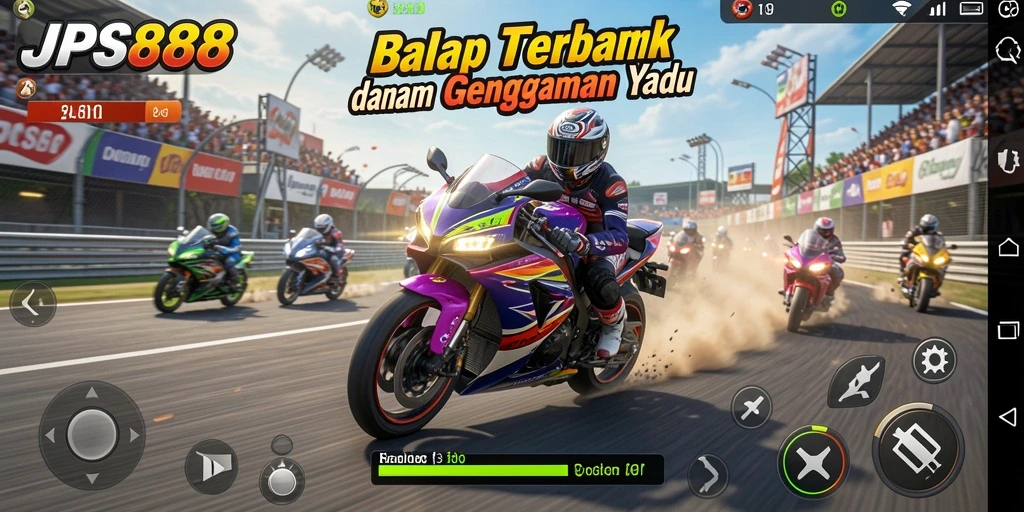 Screenshot gameplay JPS888 menampilkan aksi balap motor yang mendebarkan.
