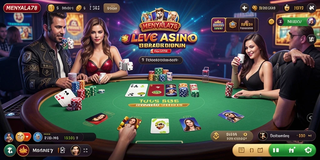 Tampilan gameplay MENYALA78 dengan dealer langsung dan permainan seru.