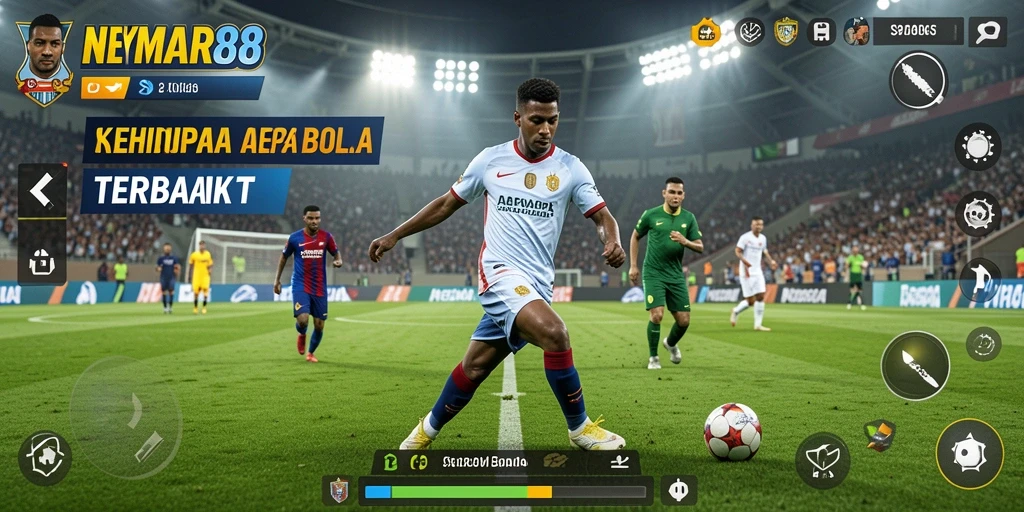 Tampilan gameplay <strong>NEYMAR88</strong> dengan karakter dalam aksi sepak bola.