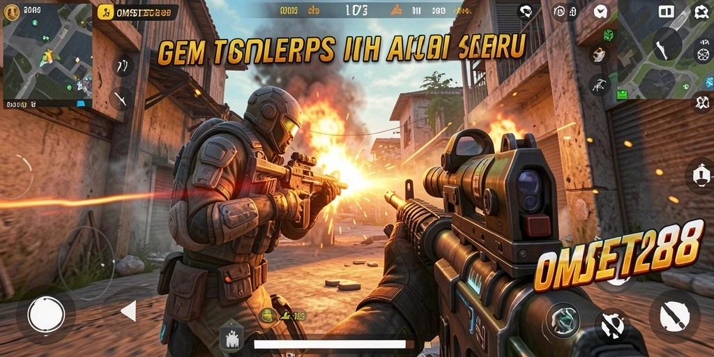 Screenshot gameplay OMSET288 yang menunjukkan aksi tembak-menembak yang mendebarkan.