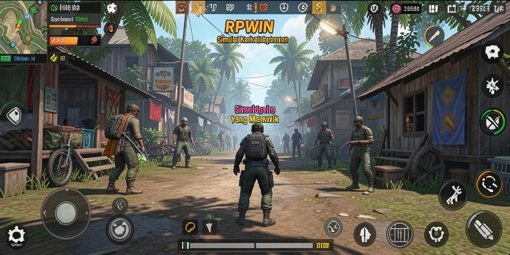 Tampilan gameplay RPWIN dengan elemen simulasi kehidupan.
